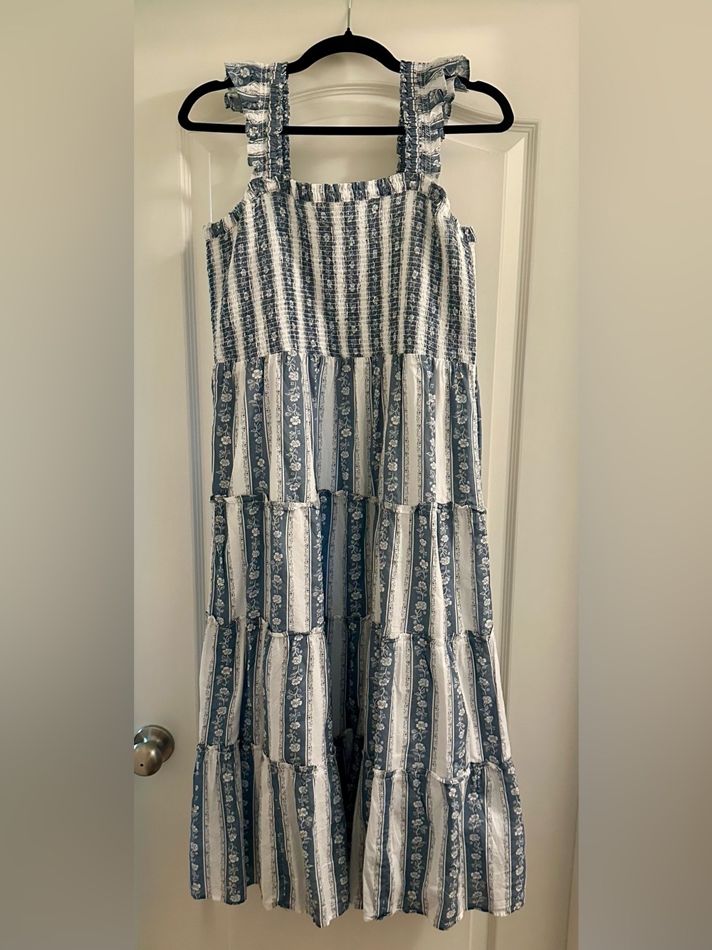 J. Crew Factory Blue and White Striped Tiered Maxi Dress - Picture 2 of 4